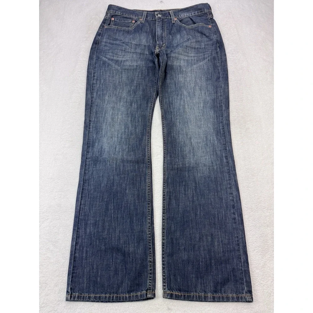 Levis 527 Jeans Men 34x32 Blue Slim Boot Distressed Whisker Denim Cowboy Western